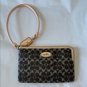 Coach Signature Black and Tan Wristlet